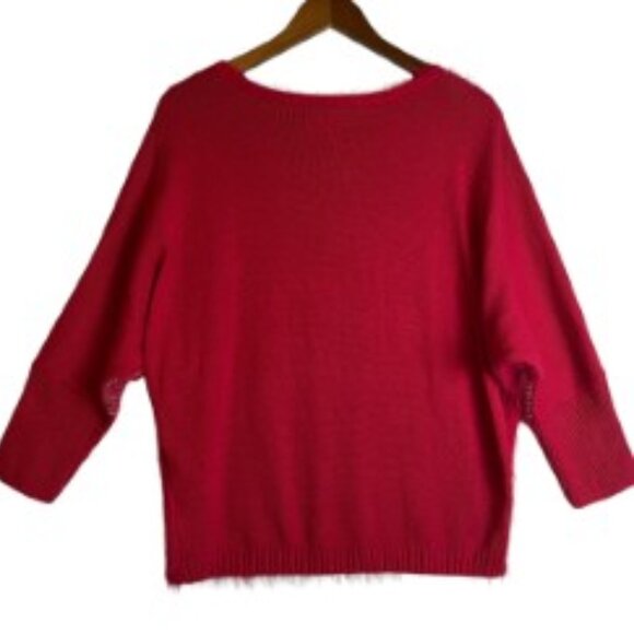 JENNIFER LOPEZ SWEATER RED EYELASH W/METALLIC DESIGN 3/4 RAGLAN SLEEVE SIZE L - Picture 8 of 8